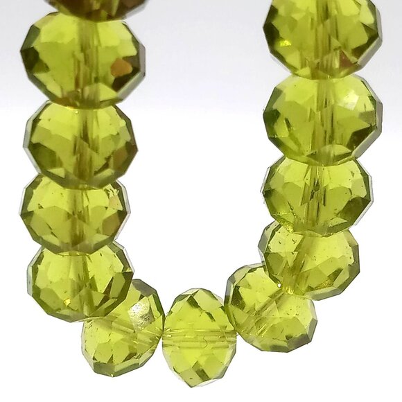 Women's Bracelet Handmade Faceted Lime Green Glass Crystal Beaded Stretch Bangle - Picture 3 of 5